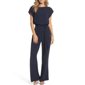 Eliza J navy blue cap sleeve belted jumpsuit size 8